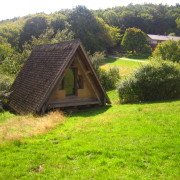 ein kleines Häuschen auf Waldlichtung