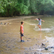 Kinder am Mainstrand im Wasser