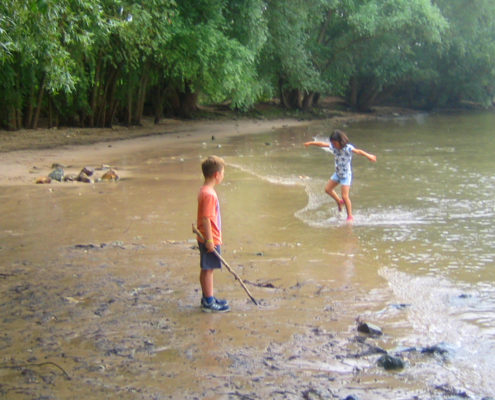 Kinder am Mainstrand im Wasser