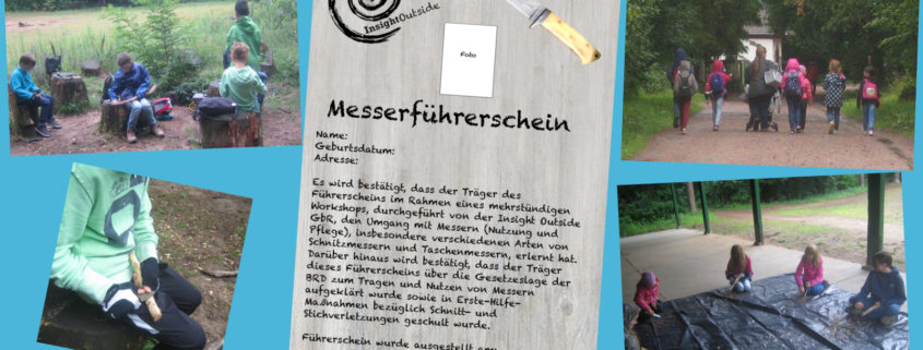 Viele Kinder beim Schnitzen im Wald